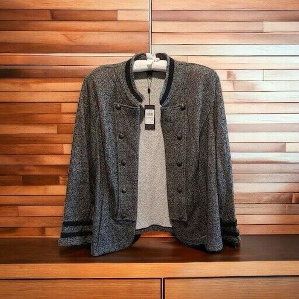 Tommy Hilfiger Band Jacket Military Charcoal Gray Womens Size 2X Knit NWT $119.5